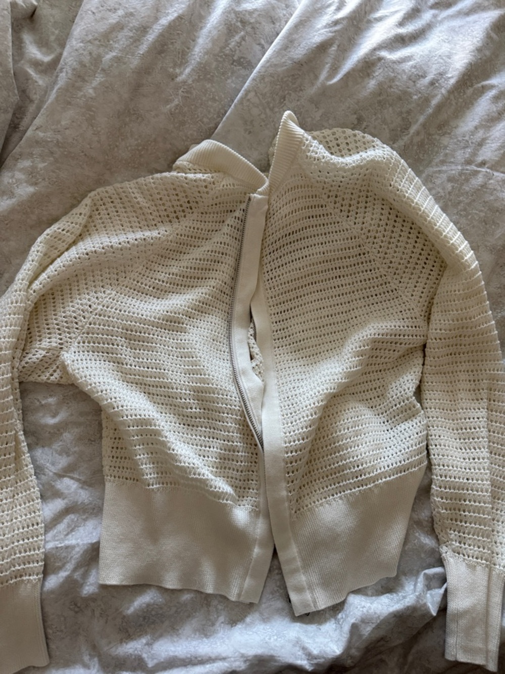 Varley Cream Open-Weave Zip Cardigan